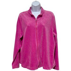 Christopher & Banks-Women's 1X Pink Zipper Top Rhinestones Front & Back